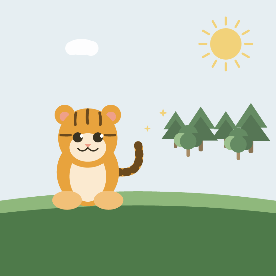 Bobo looks far away. There is a big forest there.