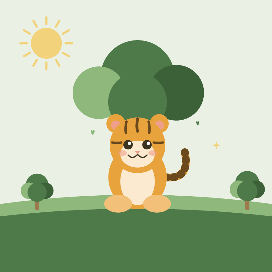 The forest is very beautiful. Bobo sits under the trees.